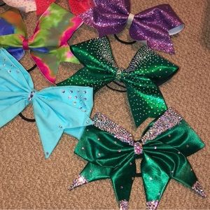 Blue & green cheer bow